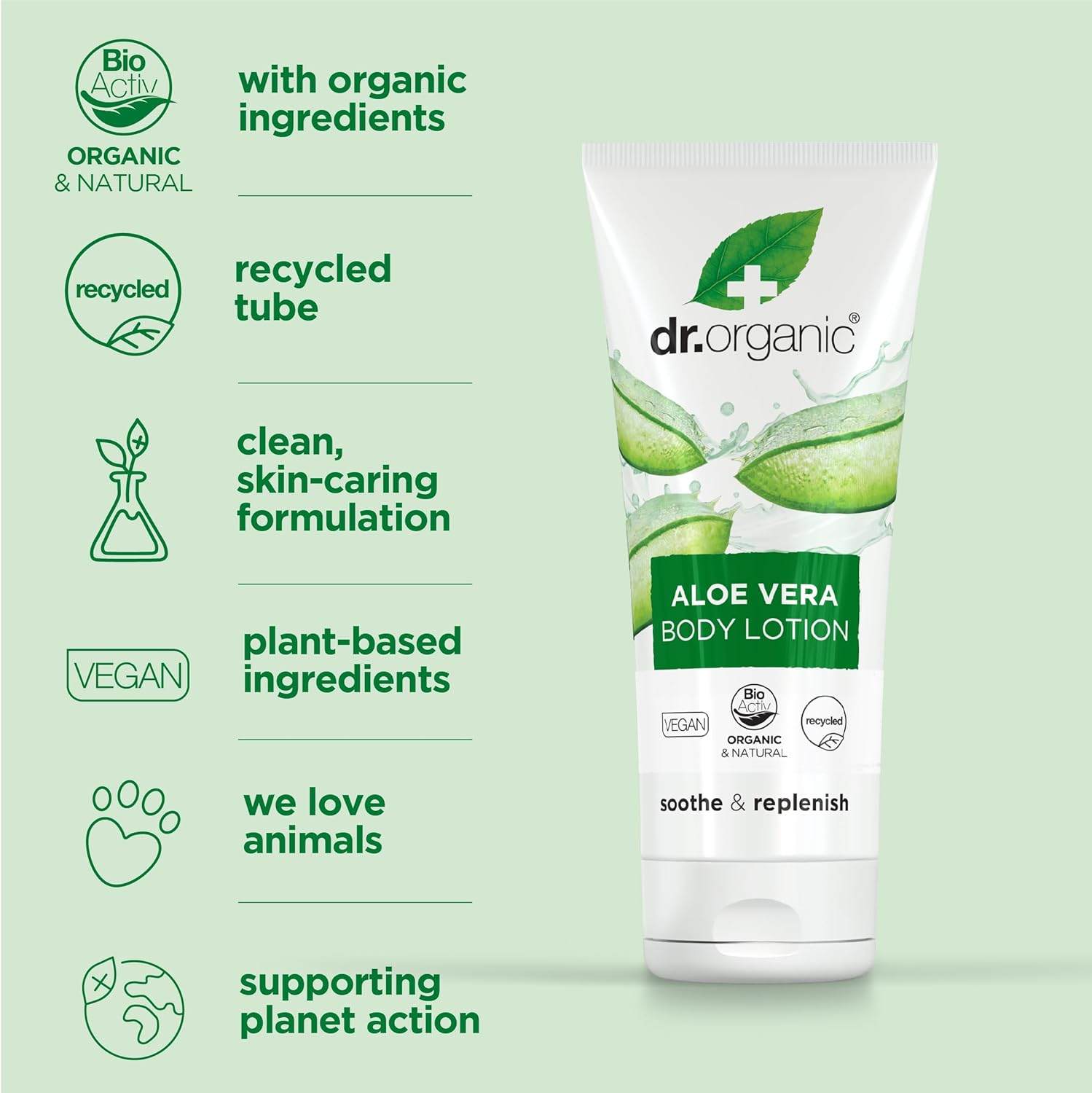 Dr Organic Aloe Vera Lotion, Moisturising, Mens, Womens, All Skin Types, Natural, Vegan, Cruelty-Free, Paraben & Sls-Free, Recycled & Recyclable, Organic, 200Ml, Packaging May Vary