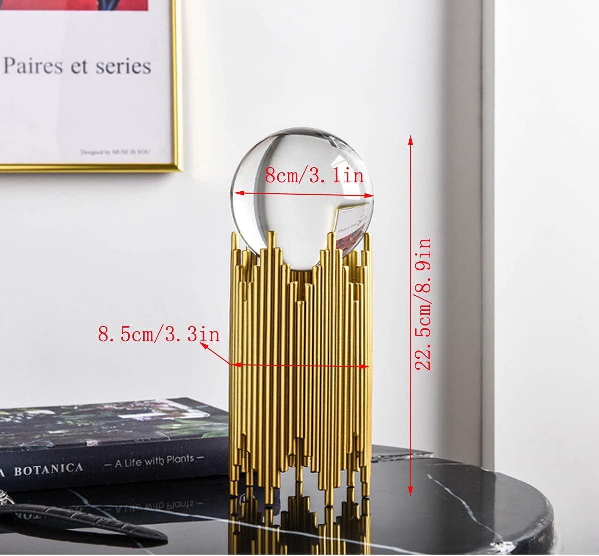 E-Isata Modern Abstract Art Crystal Ball with Gold Iron Stand Decorative Ornaments for Living Room Bedroom TV Cabinet Crafts Gifts Office Home Decor (Pipe)