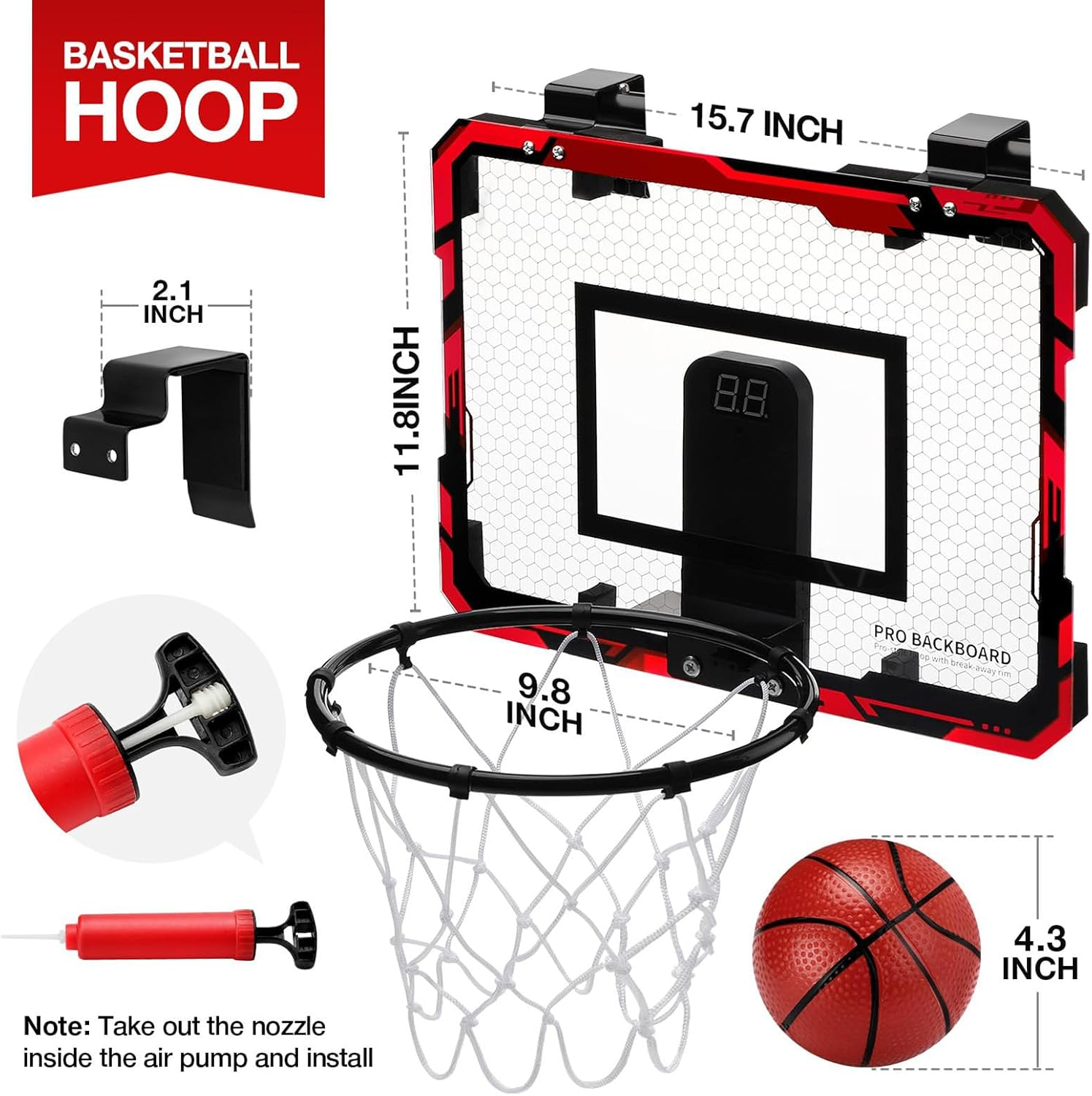Basketball Hoop Indoor, Mini Basketball Hoop for Kid,Over the Door Basketball Hoop Toy Sports Game for Teens Boy Girl Adults Ages 3+