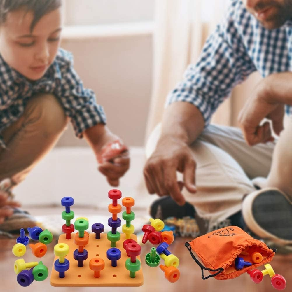 Hobby Crazy Peg Board Set - Montessori Toys for Toddlers, Preschool Kids 30 Pegs for Learning Games, Sorting Counting - Occupational Therapy Fine Motor Skills Activity Pegboard image number 1