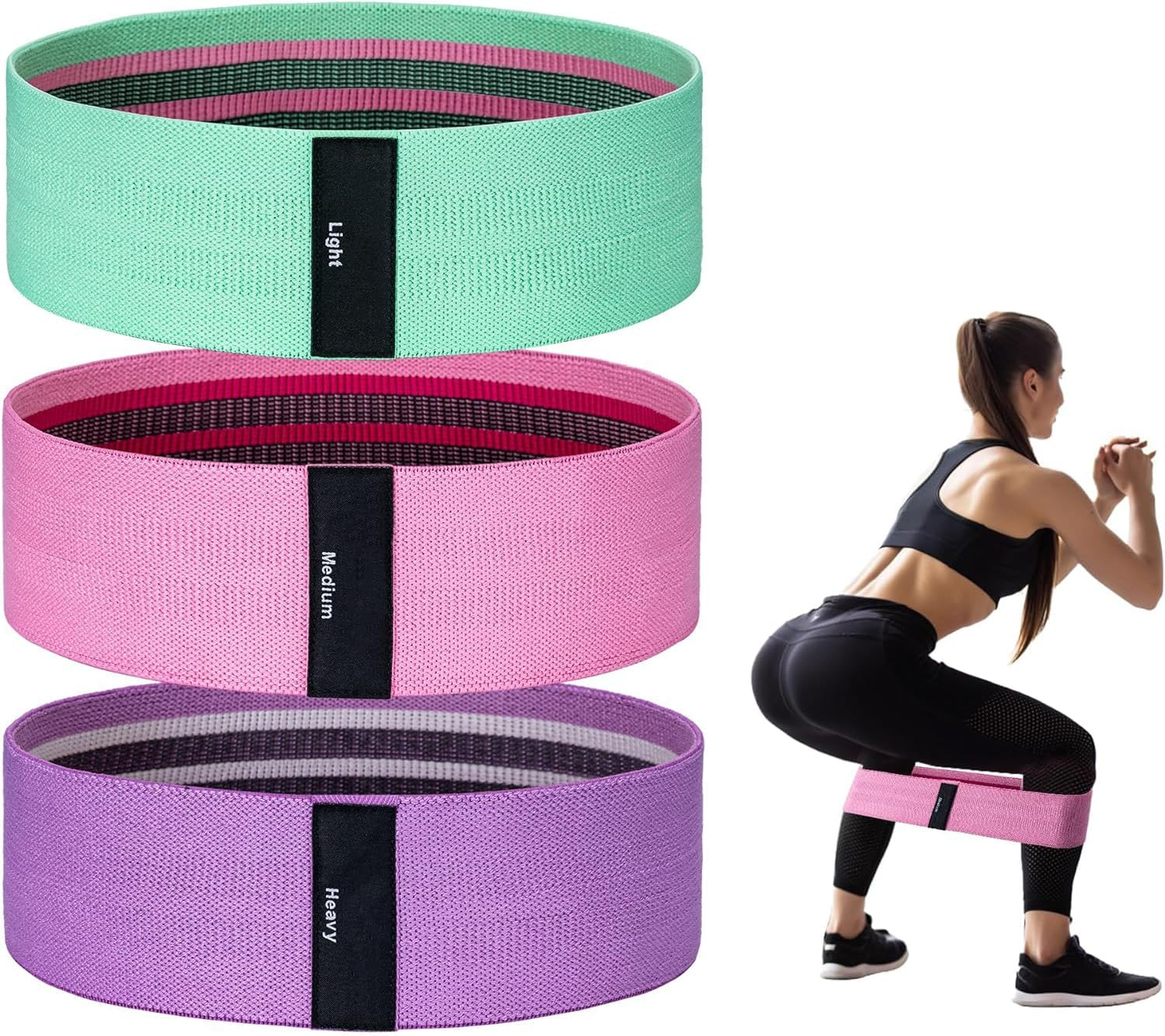 Fabric Resistance Bands, 3 Level Non-Slip Exercise Booty Bands for Men & Women Leg and Glutes - for Home and Gym Workout image number 5