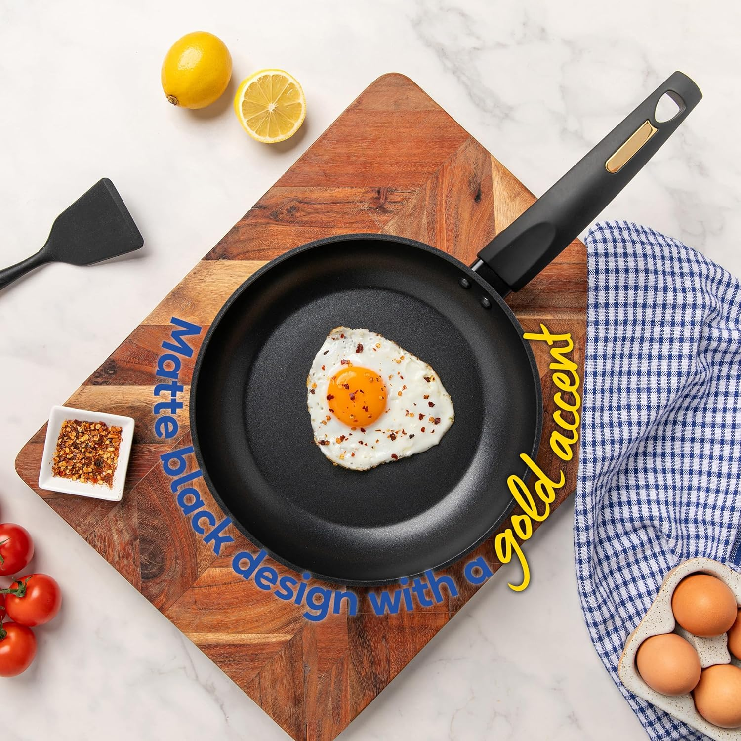 Russell Hobbs Noir Gold 24Cm Frypan, RHCW24FNG, Induction Compatible, Soft Touch Bakelite Handle, Easy Clean Non-Stick Surface, Stylish Gold Accents image number 3