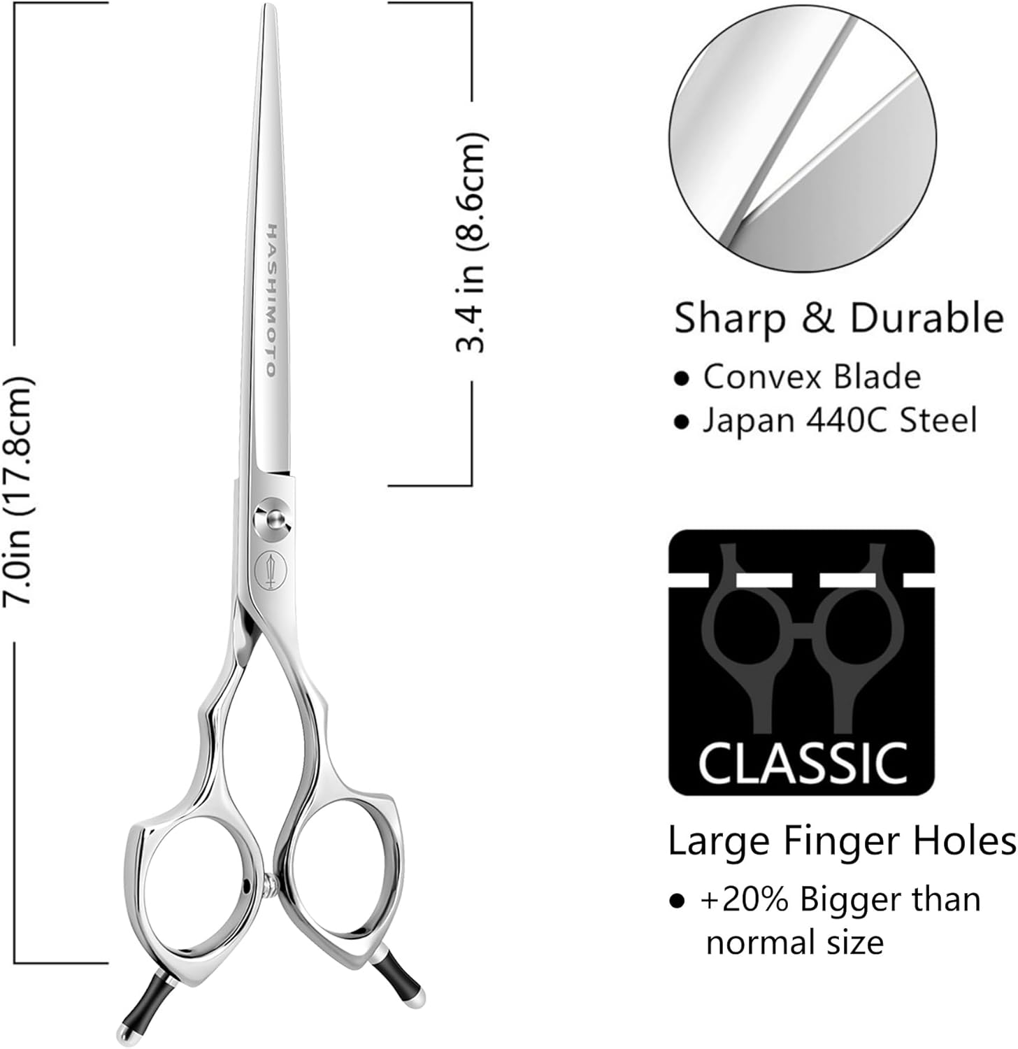 HASHIMOTO Dog Straight Scissors for Large Hands,Grooming Shears for Dogs,Cat Grooming Scissors,7.0 Inch,Light Weight. image number 2