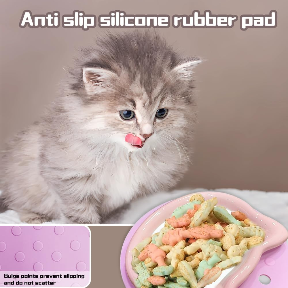 GIGIIS Cat Bowl Ceramic 2 Pieces Feeding Bowl Cat Bowl Non-Slip Set Cat Bowls Wide and Flat Cat Food Bowl to Relieve Whisker Fatigue with 2 Pieces Non-Slip Mats