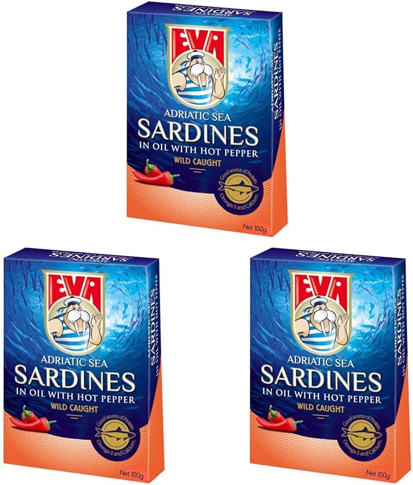 EVA Adriatic Sea Sardines with Hot Pepper 100G (Pack of 3)