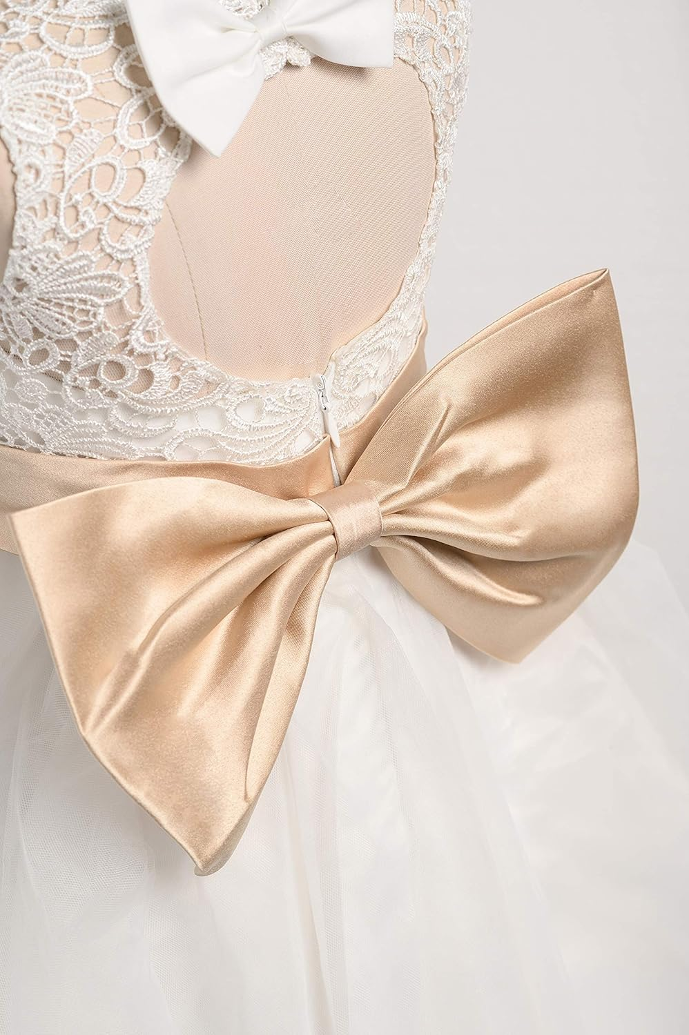 Miama Ivory Lace Tulle Keyhole Back Wedding Flower Girl Dress Junior Bridesmaid Dress