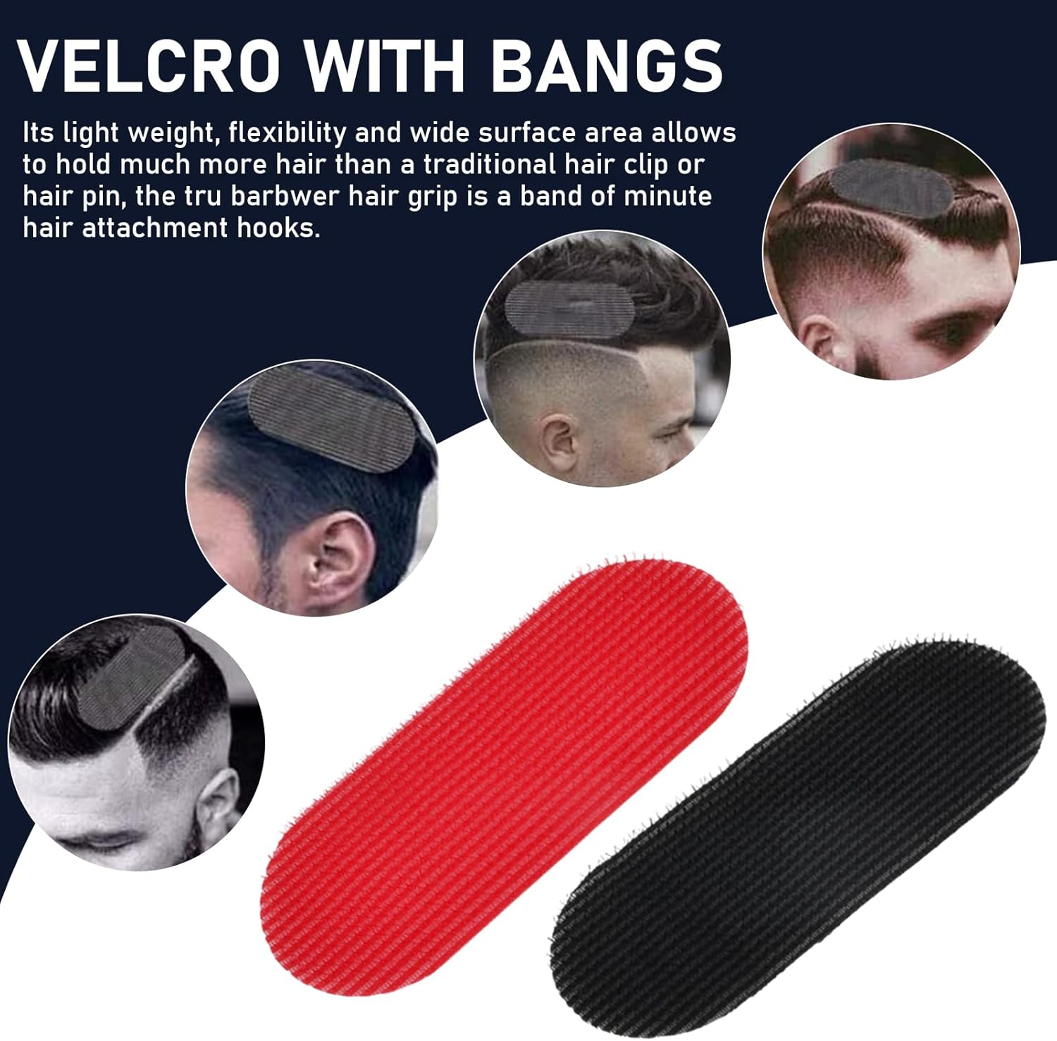 Pack of 12 Hair Holders for Men and Women, Magic Hair Stickers, Self-Adhesive, Hairdressing Accessories for Pony & Facial Hair, Hair Fringe Sticker Pads for Make-Up & Washing (Black, Red) image number 2