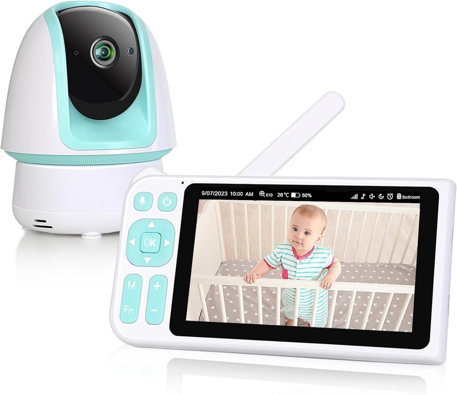 HD 1080P Night Vision Baby Monitor with Camera and Audio, Temperature Display, 2-Way Talk, Sound Activation, Long Range, FHSS Technology (Green) image number 2