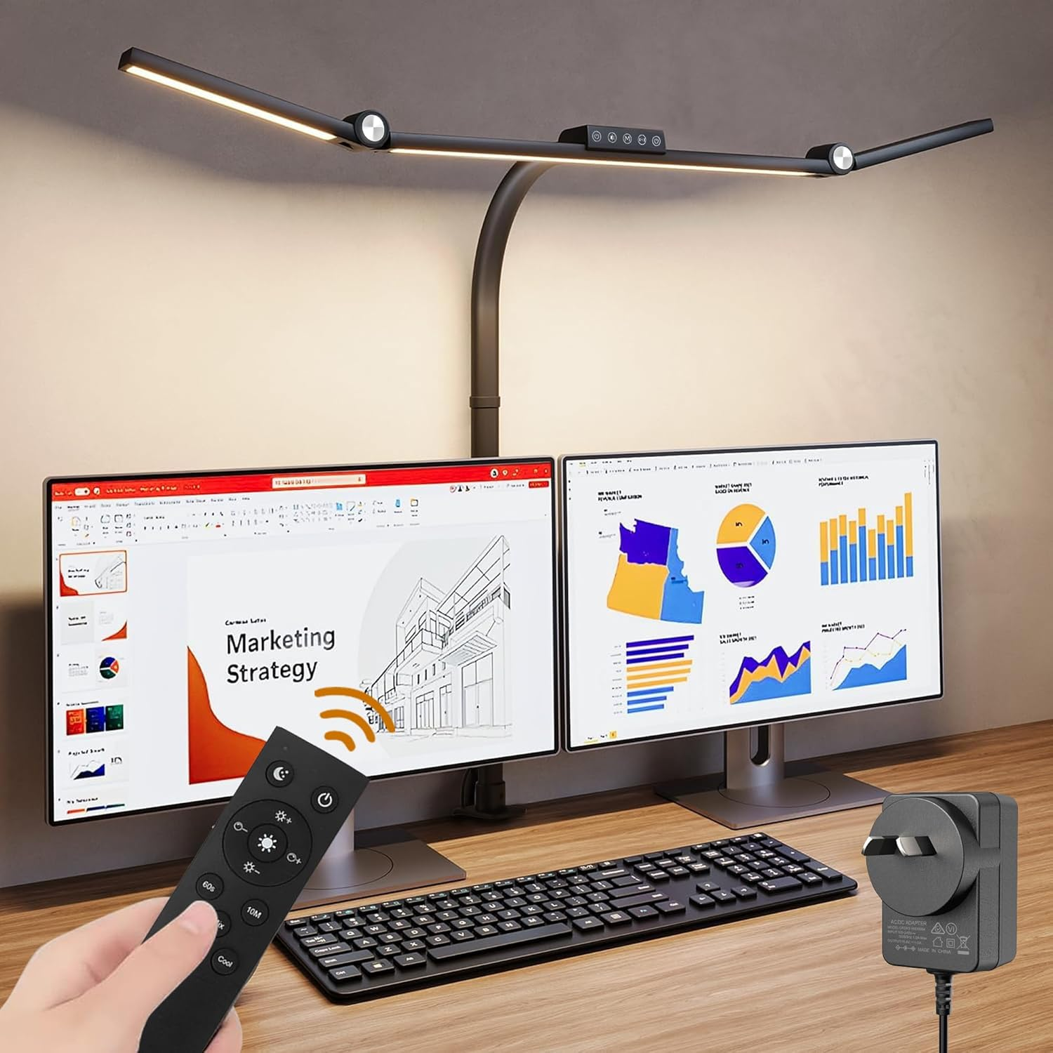 Anyuainiya LED Desk Lamp with Clamp, Architect Desk Lamp for Home Office with Atmosphere Lighting, 24W Ultra Bright Human Body Sensor Dimmable Computer Table Light Rotatable Office Lamp with Base image number 3