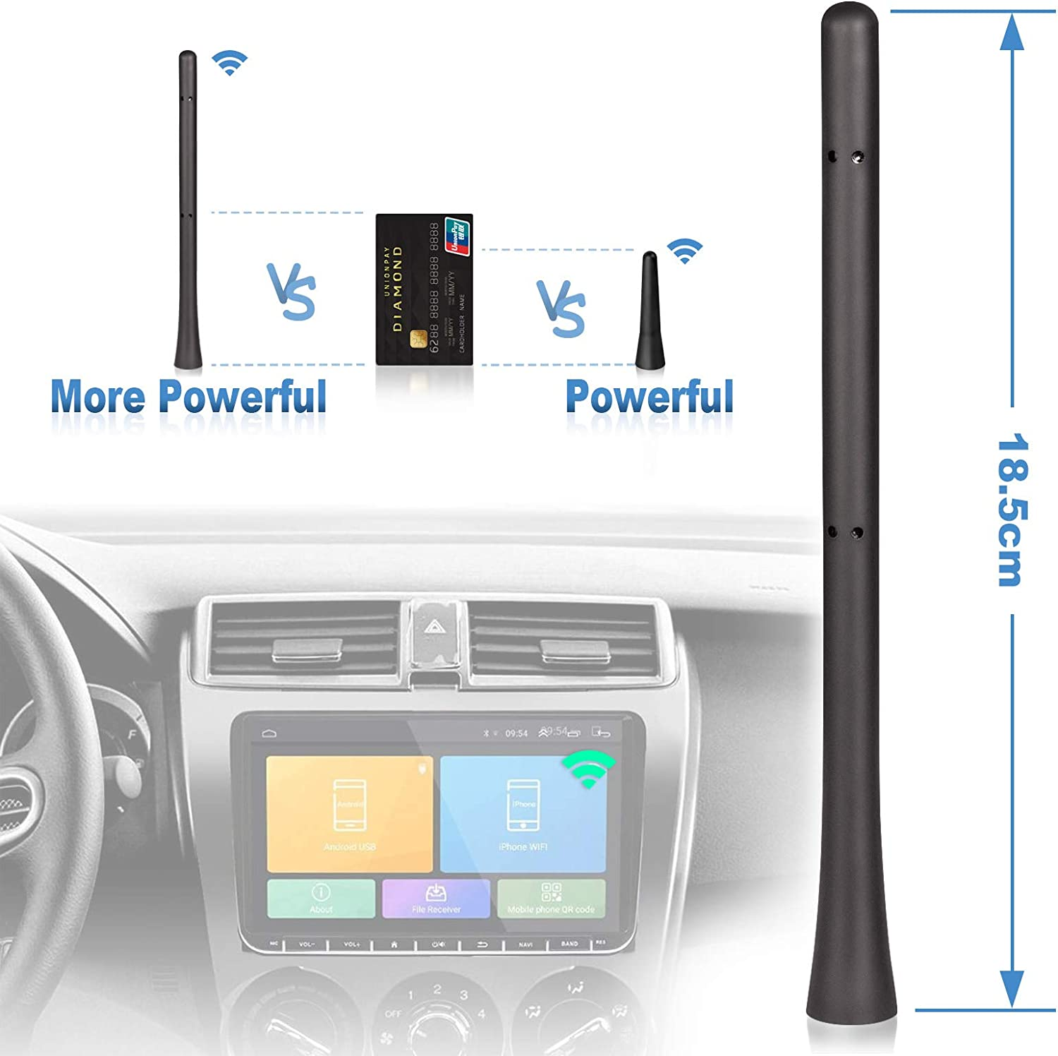 Eightwood Universal Car Radio Rubber Antenna Mast 18Cm FM AM Roof Mount Vehicle Antennae Replacement with M4 M5 M6 Screw Adapter image number 5
