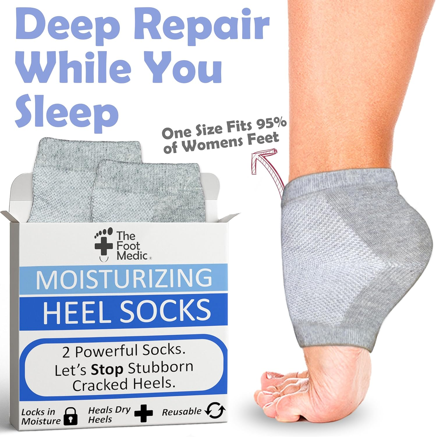 Moisturizing Socks for Cracked Heel Treatment: Socks for Cracked Heel Repair, Silicone Toeless Socks, Spa Gel Socks for Dry Cracked Feet Women, Lotion Moisture Pedicure Socks image number 4