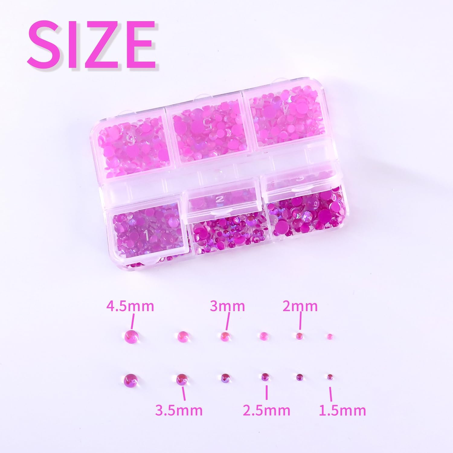 Mermaid Tears Two Colors 6 Jars ABS Half Pearls for Crafts Flatback Nails Pearls Bead Flat Back Pearls Gems for Nail Art Makeup, Shoes, DIY Craft Decorations 2-4Mm (Red) image number 4