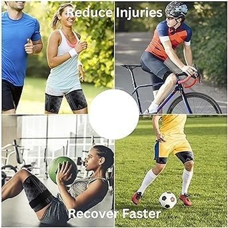 Thigh Compression Support Sleeve (2 per Pack), Breathable with Adjustable Non-Slip Strap for Hamstring and Quadricep Muscle Injury and Strain Recovery. Suitable for Men and Women, Black (L) image number 4