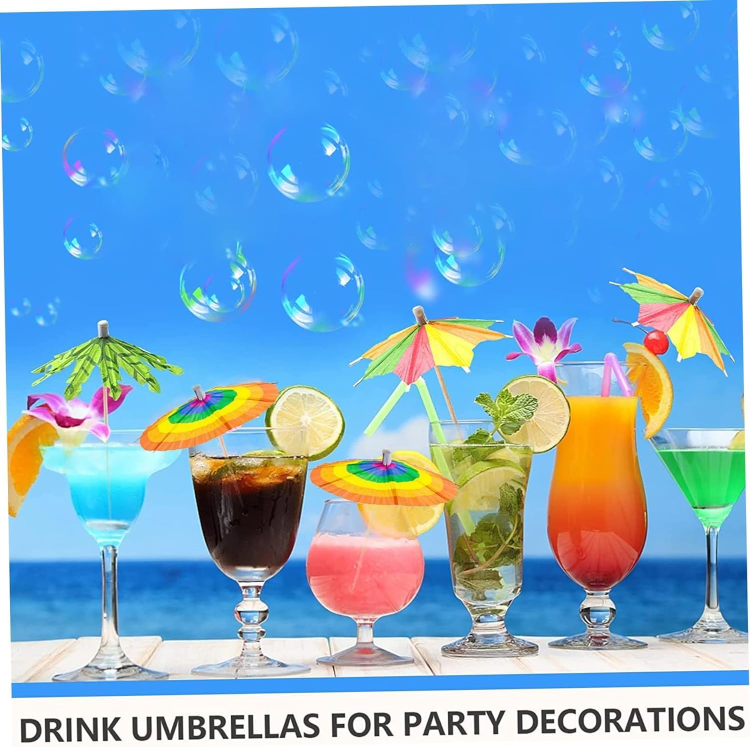 Cocktail Picks 150 Pieces Cocktail Umbrellas Toothpicks Summer 3 Handmade Rainbow Cocktail Picks Funny Cupcake Toppers and Drink Umbrellas for Pool Party image number 4