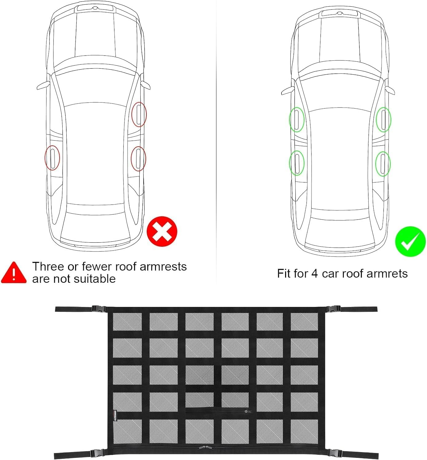 Car Ceiling Storage Net - 35.4" X 25.6" Upgraded Large Car Ceiling Cargo Net Pocket, Strengthen Load-Bearing Adjustable Double-Layer Mesh Car Roof Organizer for SUV Long Trip Camping(Black)