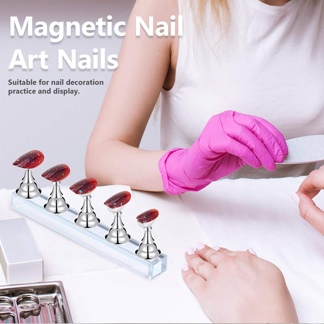 SIRLOMU Set of 2 Acrylic Nail Art Practice Racks, Magnetic Nail Tip Holder, Nail Practice Racks, Nail Training Display Racks image number 2