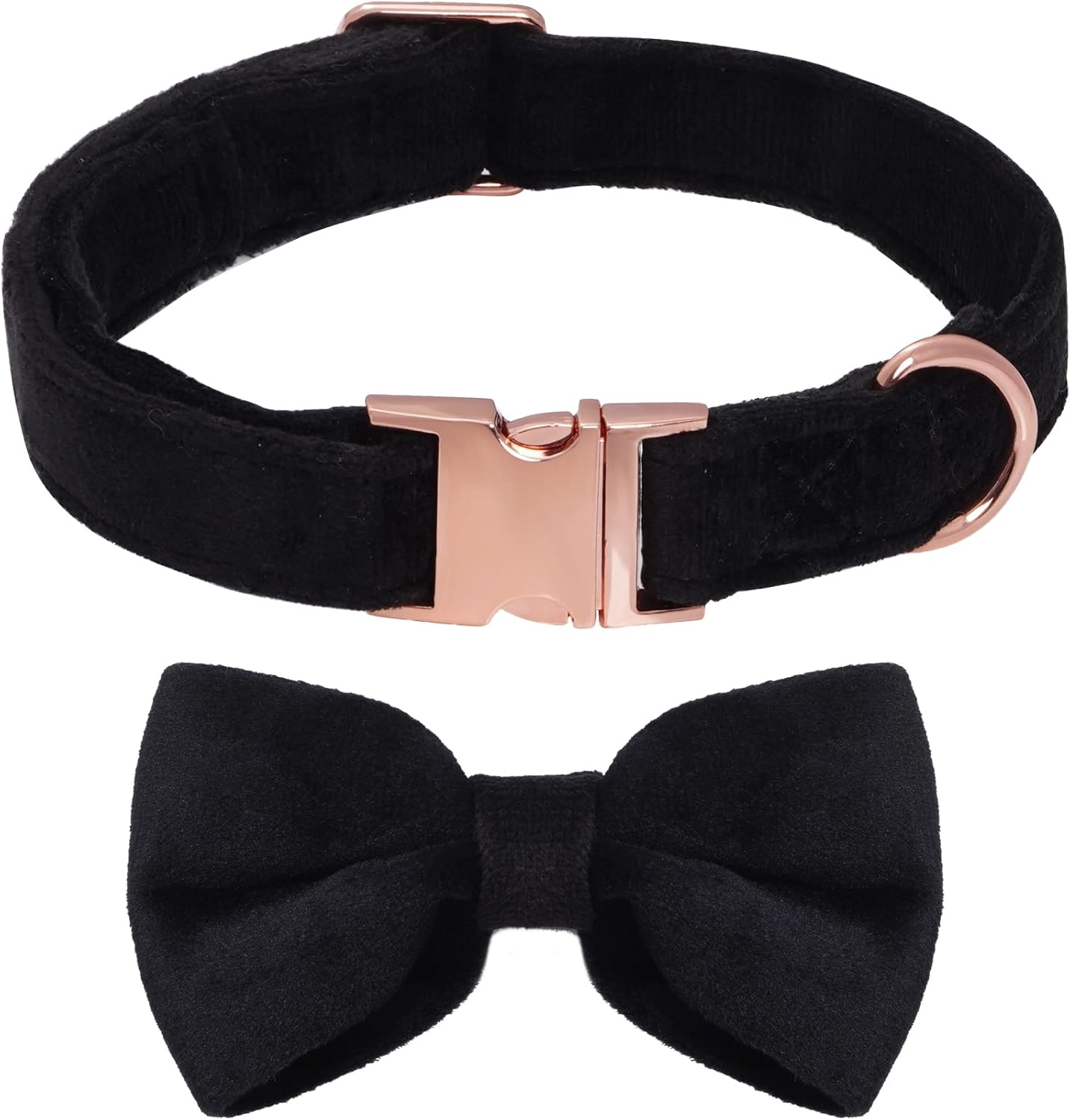 Choyaxo Velvet Dog Collar with Bow Adjustable Bowtie Dog Collar with Metal Buckle for Small Medium Large Dogs Cats Pets Wedding Christmas Halloween Holiday (Medium (Pack of 1), Black)