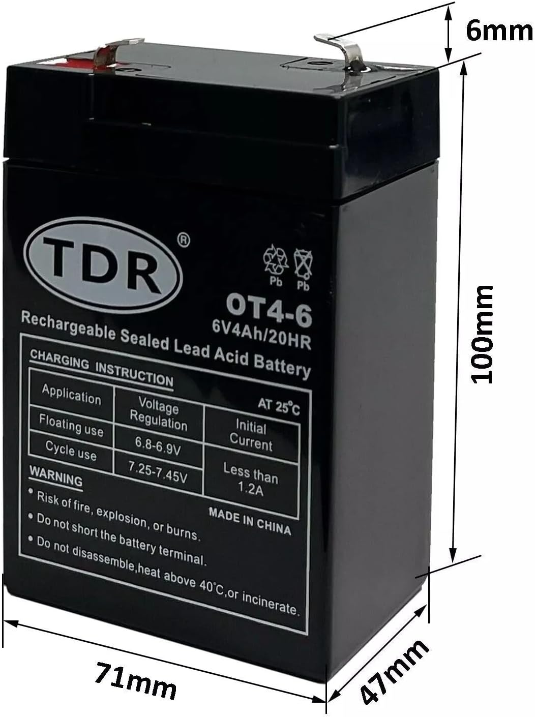 TDR OT4-6 6V 4Ah Gel Battery image number 5
