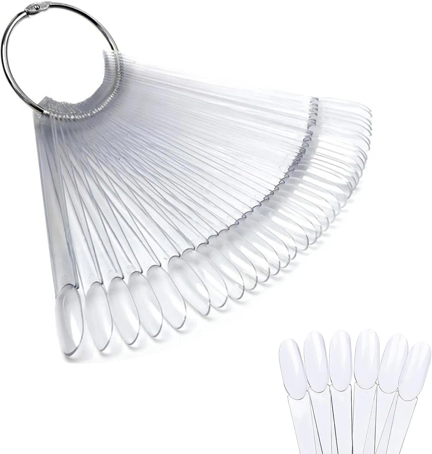 Nail Swatches Sticks &ndash; 50 Pcs Transparent Plastic Nail Swatches for Nail Art Practice, Display & Design, round Shape with Metal Rings, for Gel & Polish Swatches-Sztty image number 4