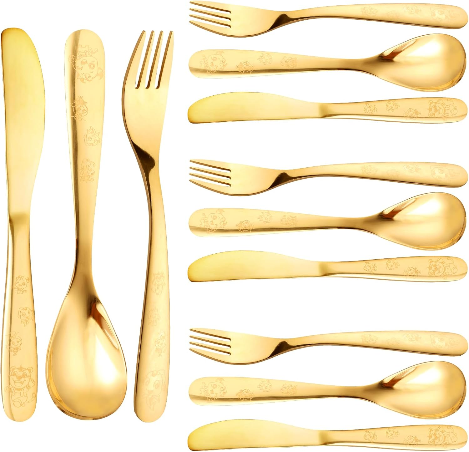 12 Pcs Stainless Steel Toddler Utensils Set Cartoon Kid Silverware Set Mirror Polished Child Knife Fork and Spoon Kit Tableware Flatware Kit Dishwasher Safe for Kids (Silver)