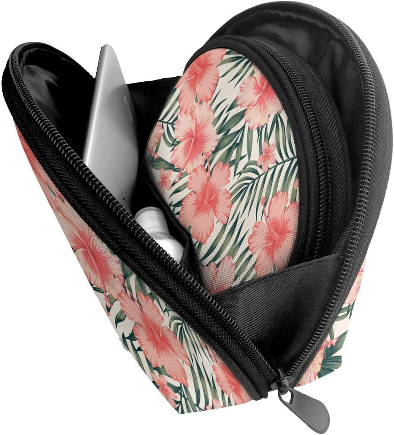 Cozimangoe Coin Pouch Makeup Bags Set, 2 Piece Shell Shape Cosmetic Bag with Pockets for Daily Travel Handbag Lipstick Keys Toiletry, Personalized Hibiscus image number 2