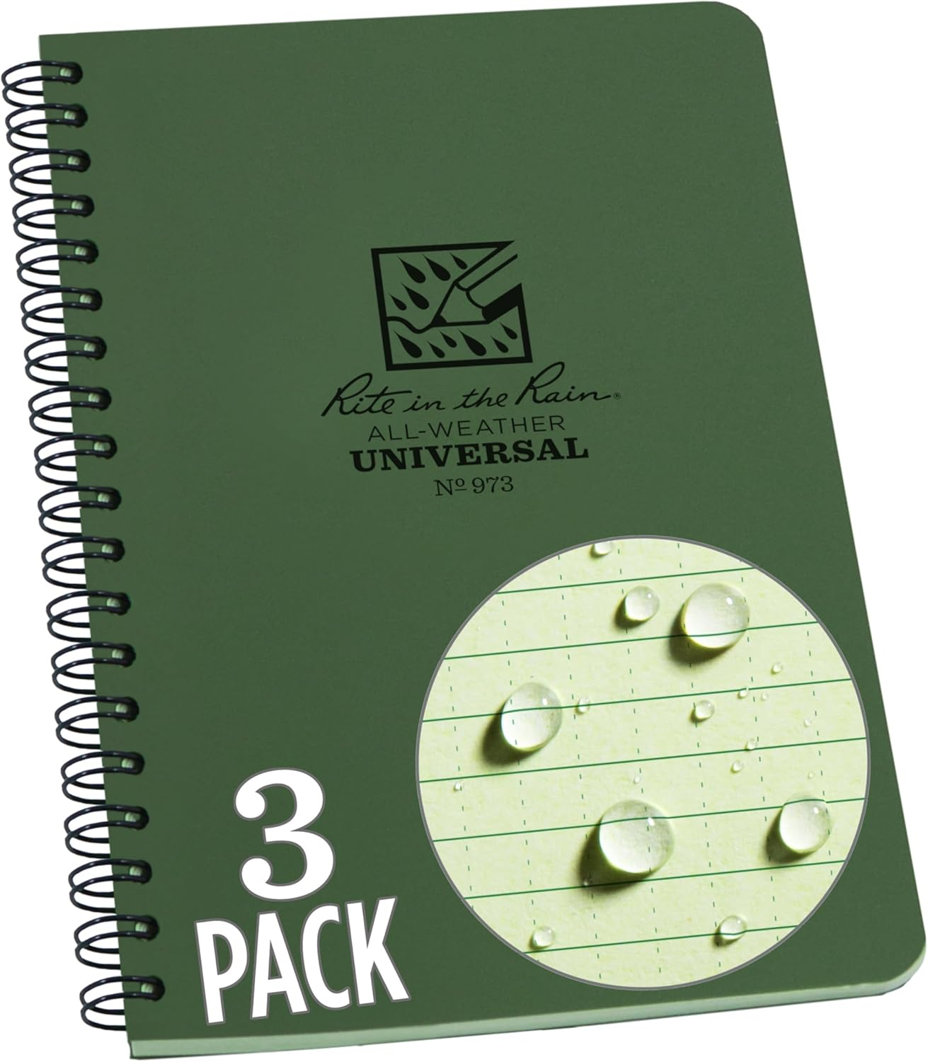 Rite in the Rain Weatherproof Side Spiral Notebook, 4.625" X 7", Green Cover, Universal Pattern, 3 Pack (No. 973L3) image number 5