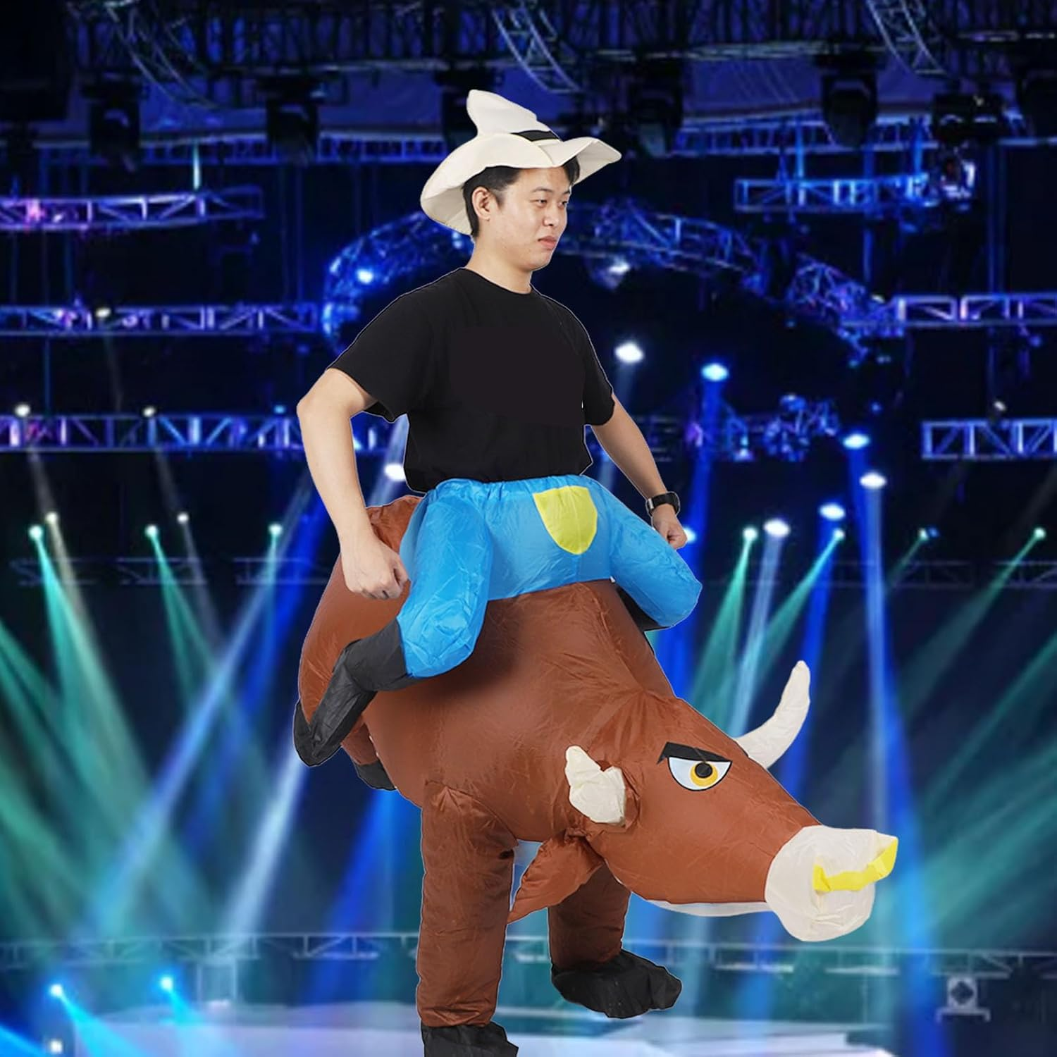 Inflatable Bull Costume, Bull Riding, Battery Operated, Animal Cosplay Costume, Halloween Cosplay Costume, Universal Size, Elastic Bands, Blow up Ride on Cowboy Fancy Dress image number 2