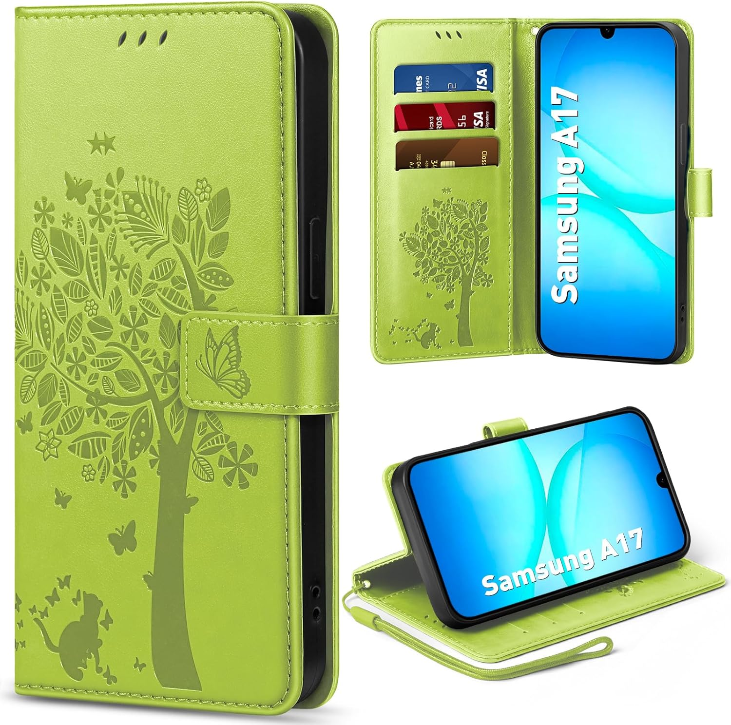 EASDNB Mobile Phone Case for Samsung Galaxy A36 5G Case, Flip Leather Wallet Case with [3 Card Slots] [Magnet] [Stand] Premium Leather Embossing Protective Flip Case for Samsung Galaxy A36, Blue