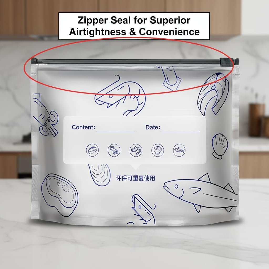 Pack of 30 Reusable Storage Bags, Airtight Cooler Bags, Aluminium Preservation Bags, with Zipper, for Storing Biscuits, Sweets, Fruits, Vegetables and Meat image number 3