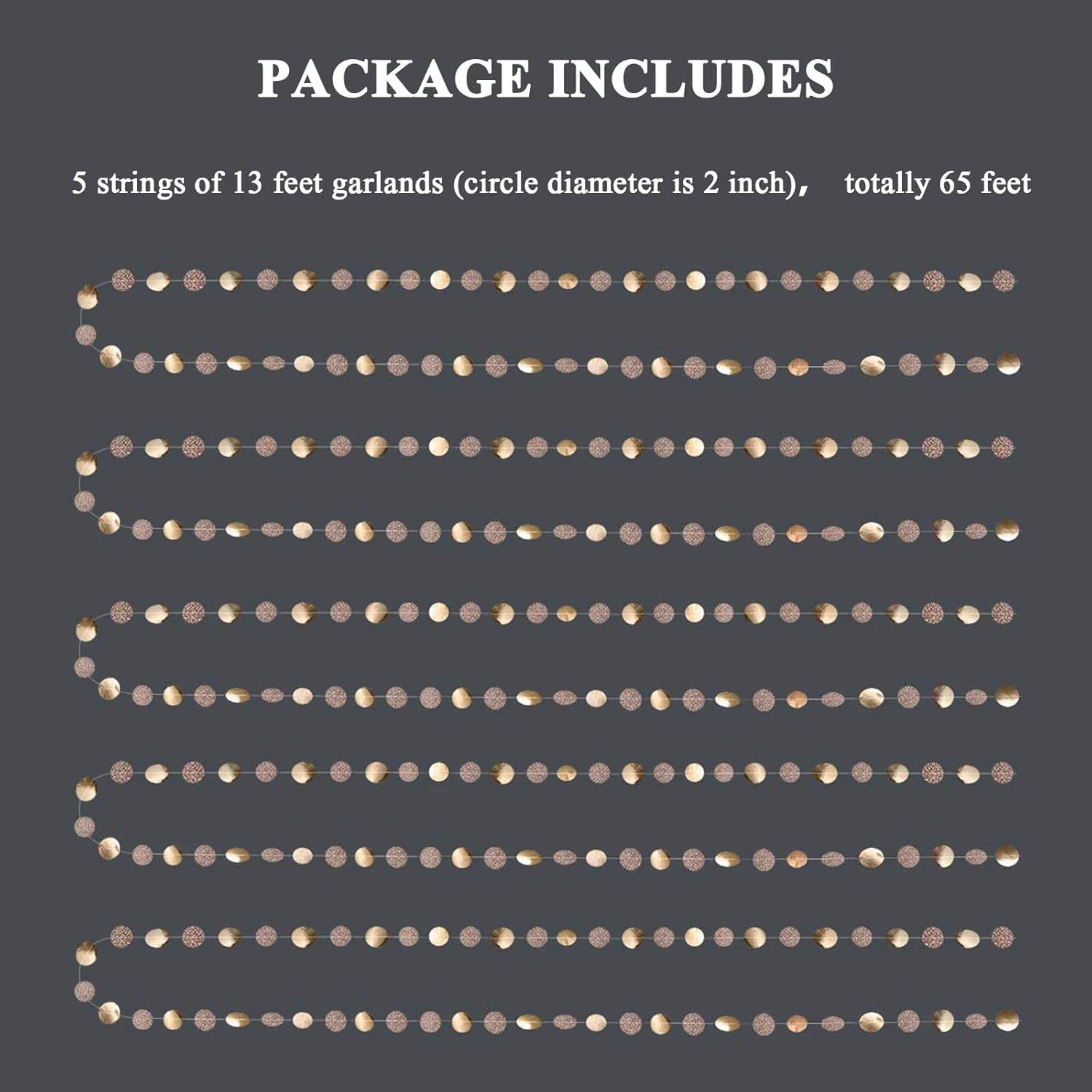 Dayavo 8 Pack Circle Dots Garland, Glitter Champagne Gold Party Decorations, Paper Garland, Totally 104 Ft image number 1