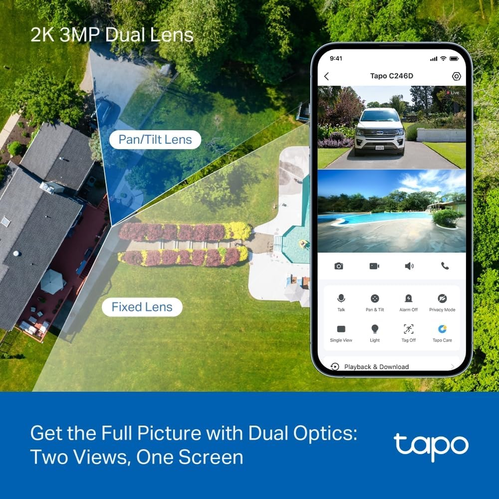 Tapo Tp-Link Indoor/Outdoor Dual Lens Pan/Tilt Security Camera, 2K 3MP, Synchronised Smart Tracking, 360&deg;, Wide-Angle & Telephoto Lens, One-Tap Smart Focus, Night Vision, Free Detection (Tapo C246D) image number 5