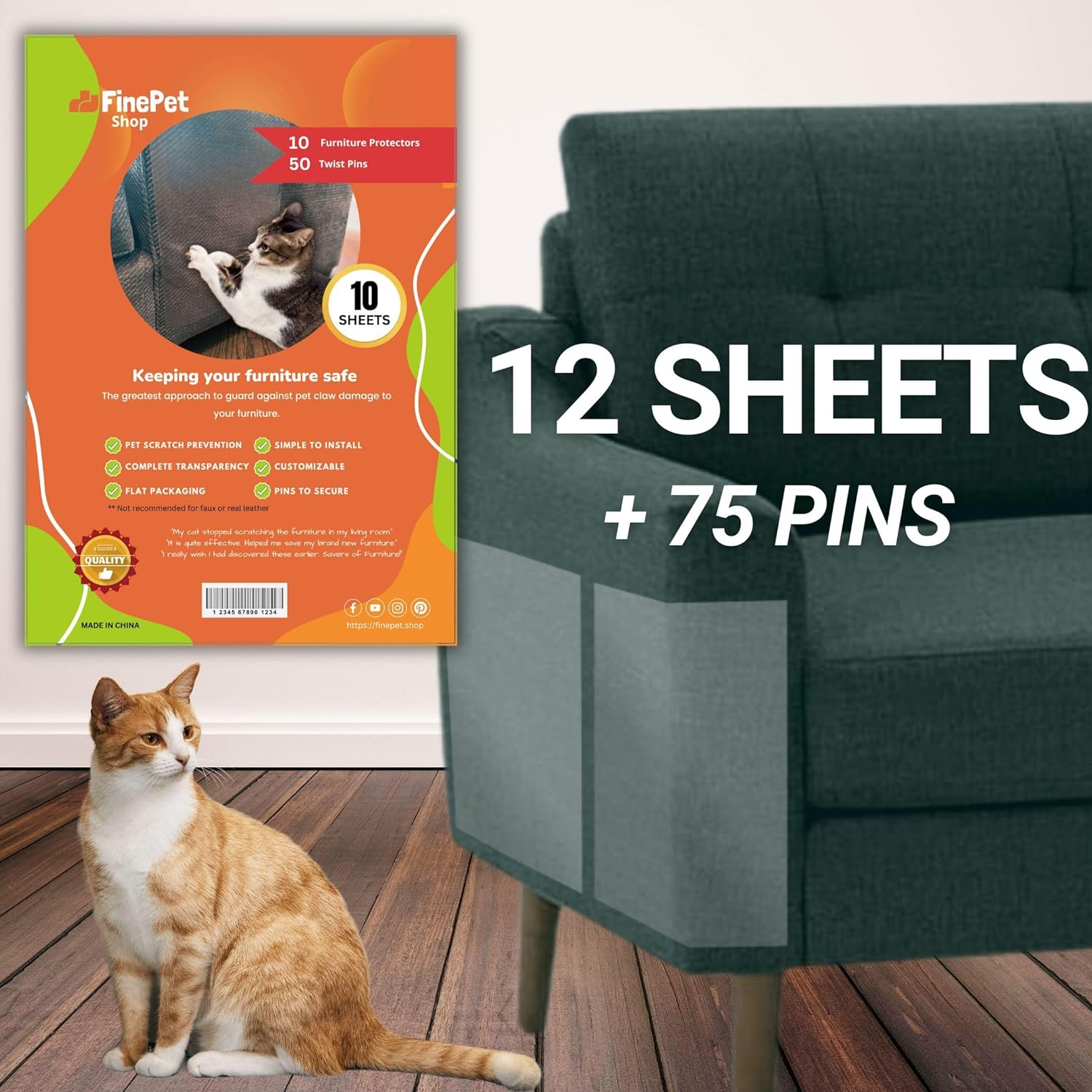 Cat Scratch-Resistant Furniture Protectors with 8-Pack and More Including Twist Pins - anti Scratch Protector Cat Couch Guards - Furniture Protectors from Cat Scratch (12-Pack + Twist Pins) image number 2