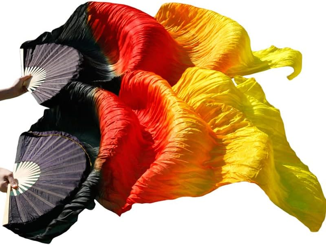 Belly Dance Faux Silk Veil Fans, 1 Pair (Left+Right) Faux Silk Bamboo Long Fans Veils, Handmade Belly Dance Dancing Silk Fans, Dance Performance - Style1 image number 6