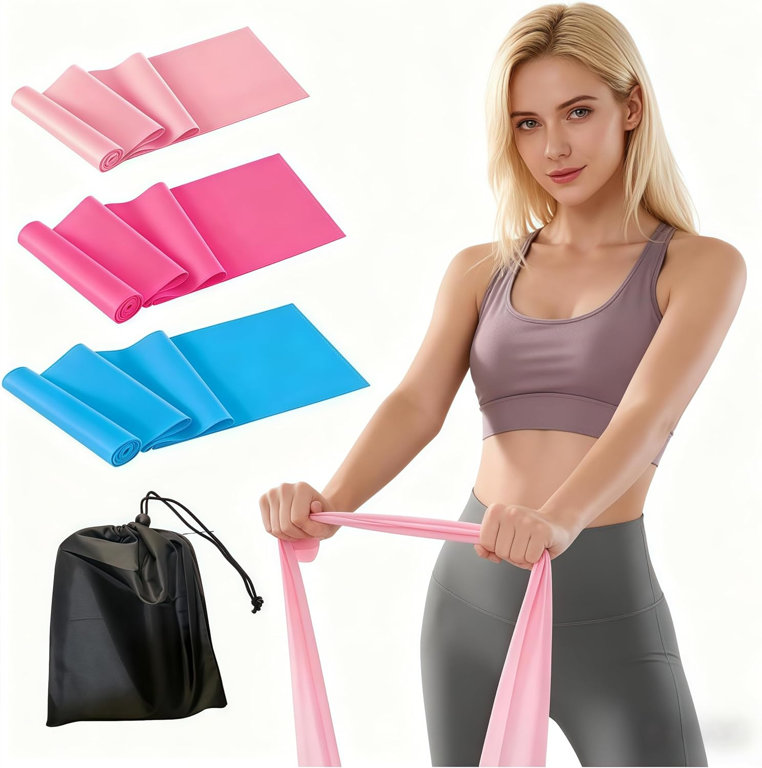 RJDJDLXM 3 Pack Resistance Band Set, Professional Latex Elastic Bands for Upper & Lower Body Physical Therapy, At-Home Workouts, and Rehab, Blue & Purple & Pink, Advanced image number 4