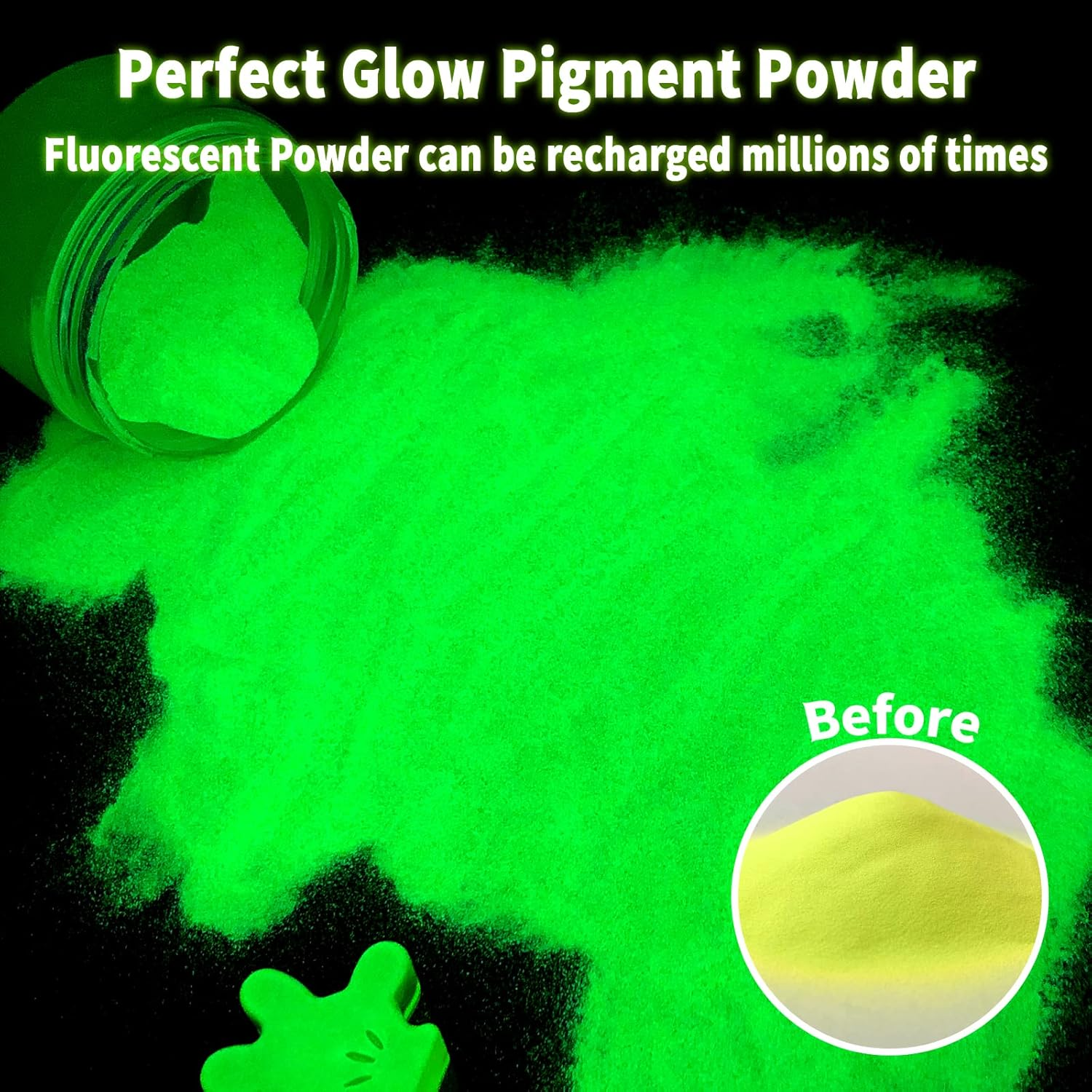 Ceya Fluorescent Yellow Glow Powder, 5.3Oz/150G Glow in the Dark Pigment, Luminous Resin Color for Epoxy Resin Slime, Nail Art, Party DIY Crafts - Blue image number 6