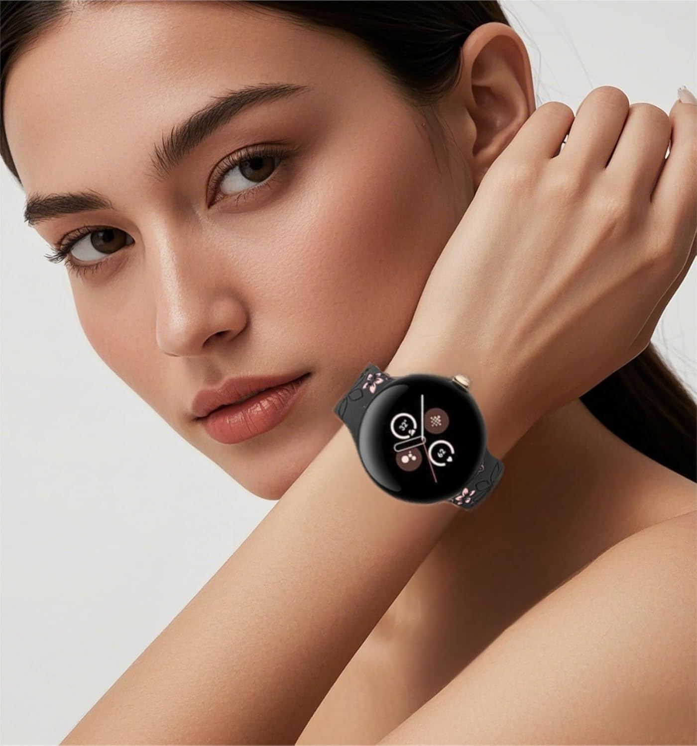 Two-Tone Floral Engraved Band Compatible with Google Pixel Watch 3 2 1 41Mm/ Pixel 3 45Mm, Flower Soft Silicone Sport Strap for Pixel Watch 3 2 1 Women Men image number 4