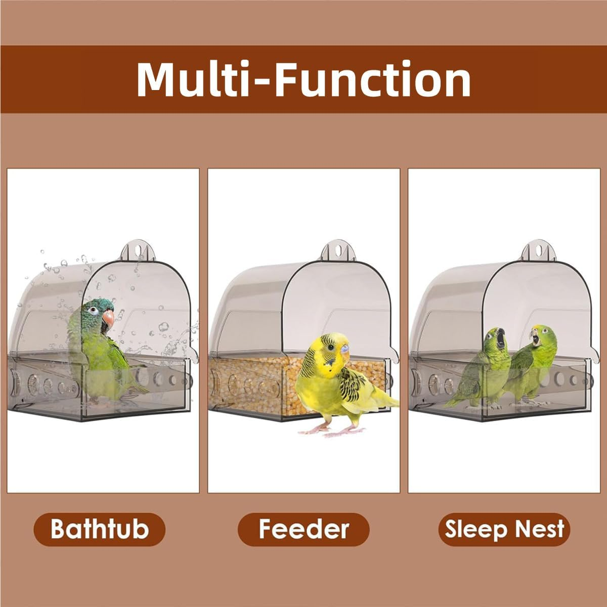 AIMALL Extra Large Transparent Parrot Bird Bath Box, Tiger Skin Xuan Feng Starling Bath Basin with Drawer, Clear Bird Cage Accessories - 13 X 15.5 X 15.5 Cm image number 6