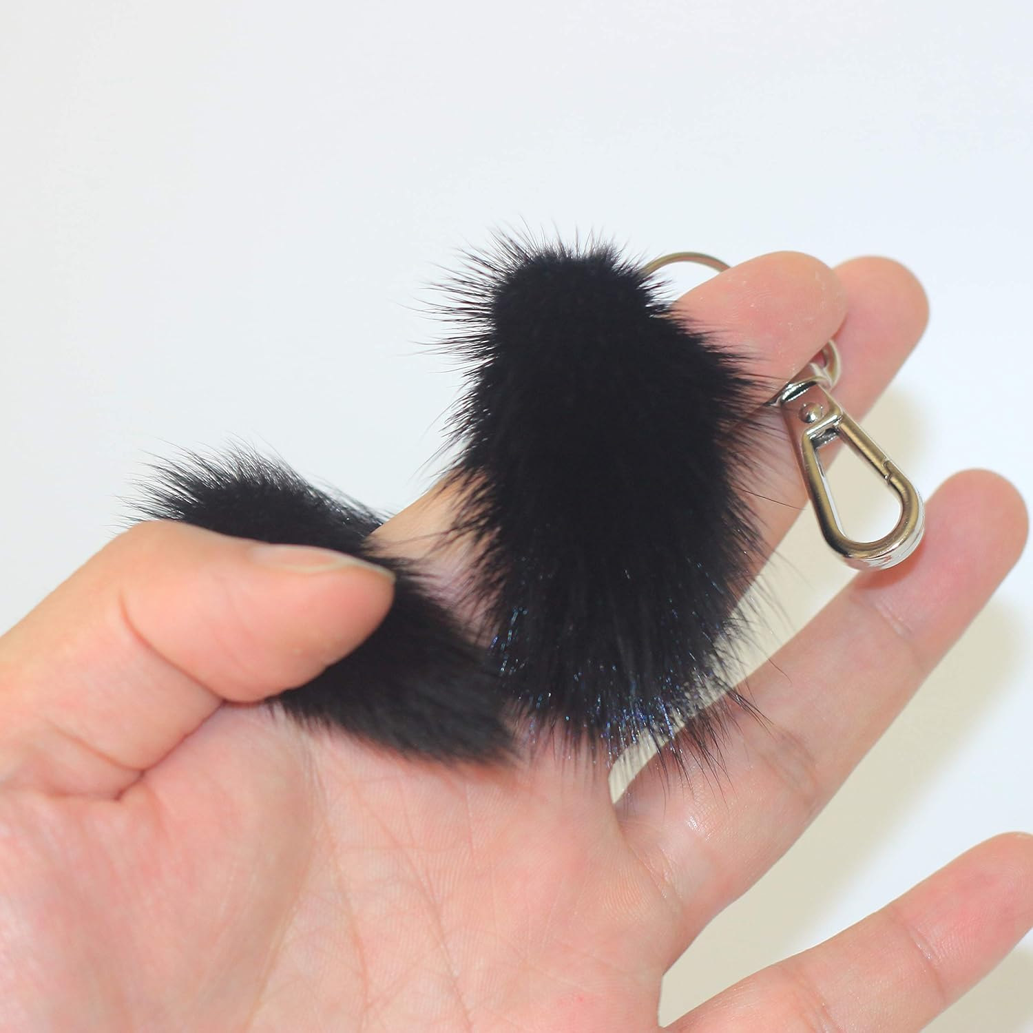 Fosrion Real Mink Tail Fur Key Chain Hook Ring for Offic Motor Car Jeep Truck Motorcycle Motorbike (Black) image number 4