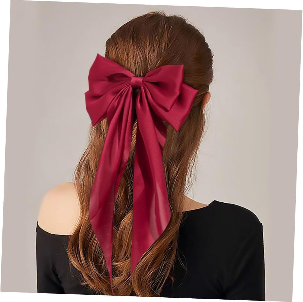 2Pcs Bows Long Ribbon Hair Clips for Women and Girls, Elegant Barrettes with Black and Wine Red Ribbons, All-Day Hold Hair Accessories for Daily Wear image number 4