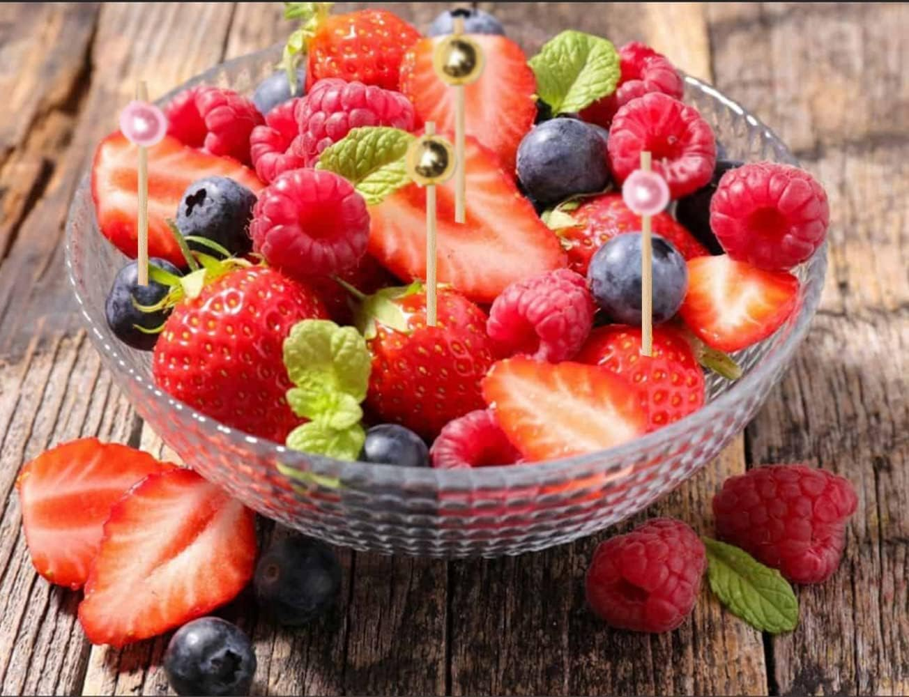 100 Pieces Bamboo Cocktail Picks, Betterjonny Wooden Toothpicks Pearl Fruit Sticks for Wedding Birthday Party Supplies (Pink Beads) - 5 Colors image number 2