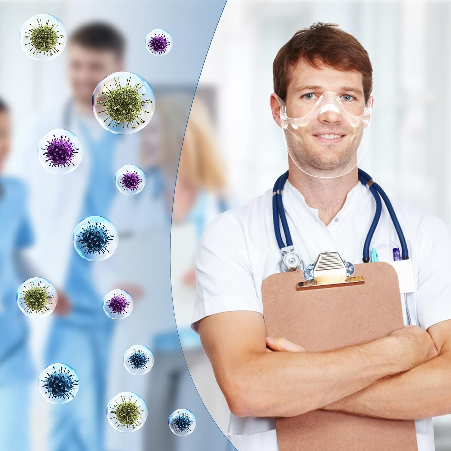 2PCS Transparent Face Shield, Lightweight Anti-Fog Protective Face Mask, Sturdy Breathable Visible Expression Face Mask, Plastic Reusable Washable Clear Face Shield for Men and Women image number 5