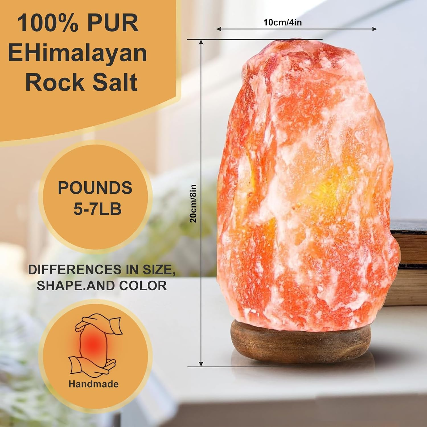 Himalayan Salt Lamp &ndash; Natural Pink Rock Lamp with Wooden Base, Warm Dimmable Glow, Relaxing Home Decor (4-7LB) &ndash; Thoughtful Gift from the Himalayas image number 1