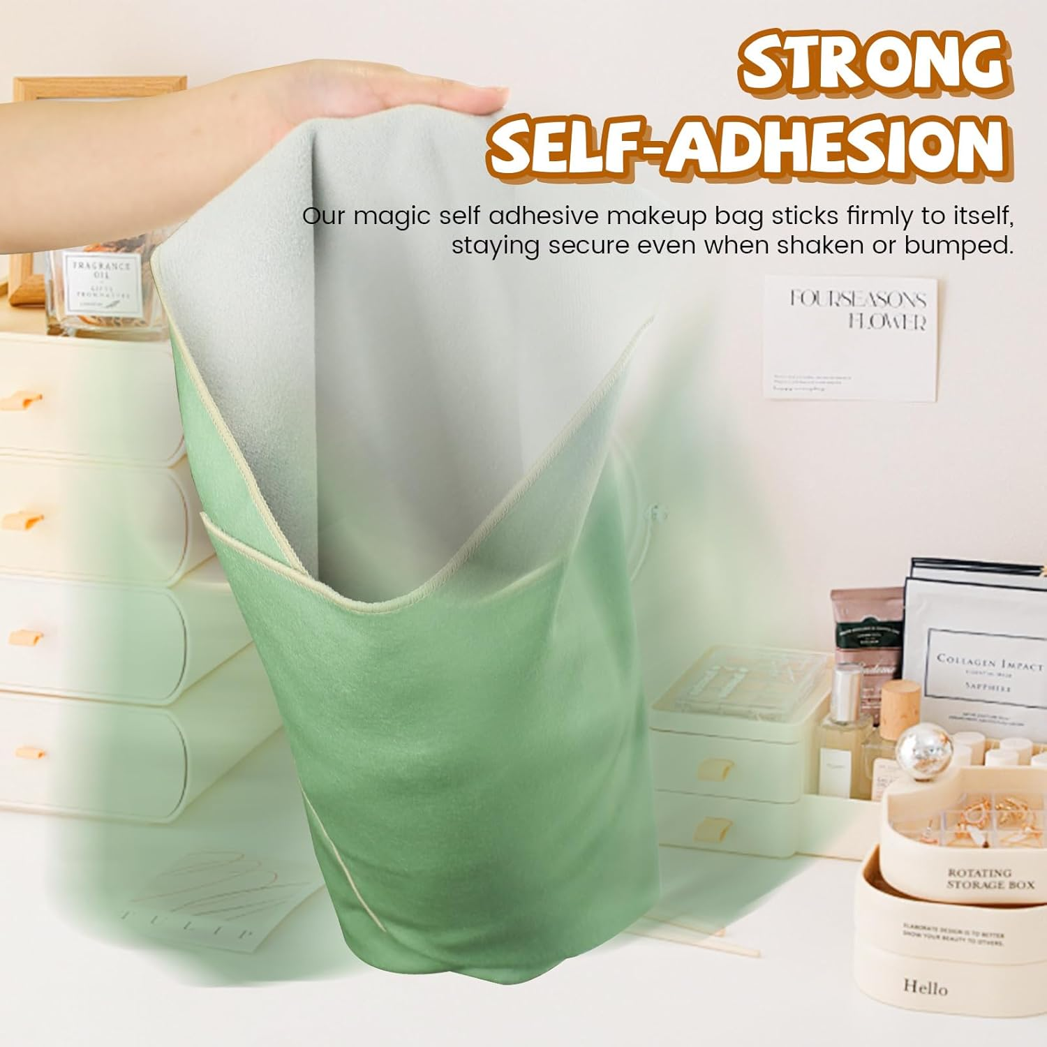 Diakey 2 Pieces Magic Fabric Self Adhesive Makeup Bag 55X55Cm Scratch Resistant Lens Camera Packaging Cosmetic Bag Organizer Open Flat for Travel Toiletry, Green + Blue image number 3