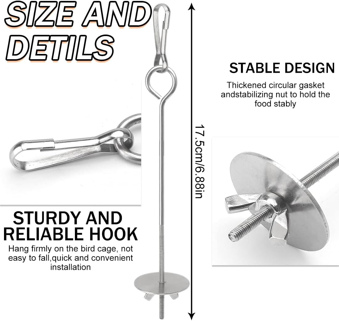 Bird Bowls 2 Pieces Parrot Bird Skewers Stainless Steel Fruit Vegetable Food Stand Stainless Steel Bird Feeder for Parrot image number 3