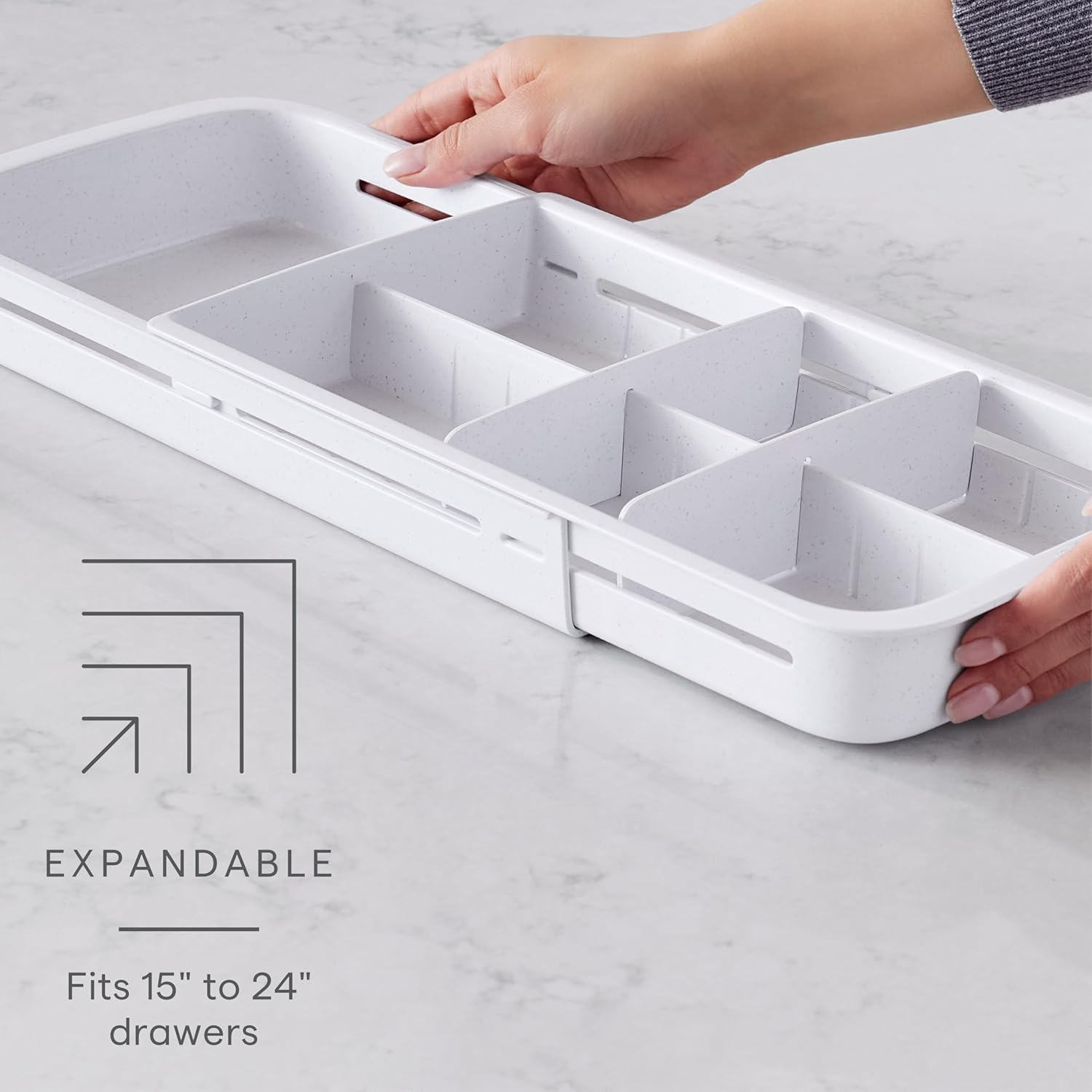Youcopia Drawerfit, Expandable Kitchen Storage Organizer, Sliding Drawer Tray with Adjustable Dividers, Speckled White image number 3