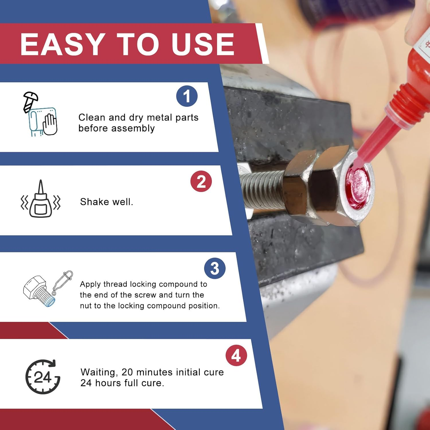 Thread Lock Medium and High Strength Lock, 10Ml X 2 Locktight Threadlock, Threadlocker Fasteners and Screws from Loosening Due to Prolonged Vibration, Stable and Anti-Rust