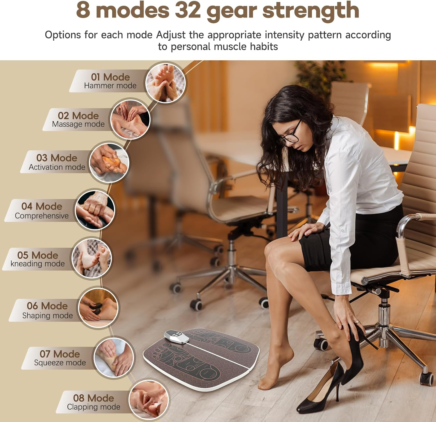 SNUYUERS Foot Massager Mat for Neuropathy,Ems Foot Massager for Circulation and Pain Relief, Foldable Feet and Calves Massage Machine with 8 Modes and 32 Intensity Levels for Muscle Relaxation