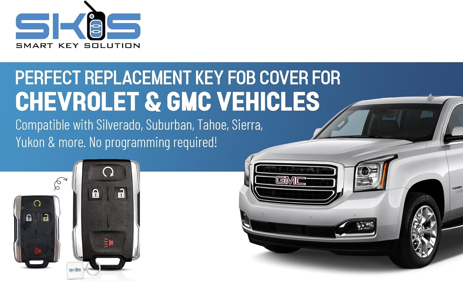 SKS Replacement Key Fob Cover for 2014 2015 2016 2017 2018 2019 Chevrolet Chevy Silverado Suburban Tahoe GMC Sierra Yukon 4 Button Shell M3N-32337100, No Programming Required image number 4