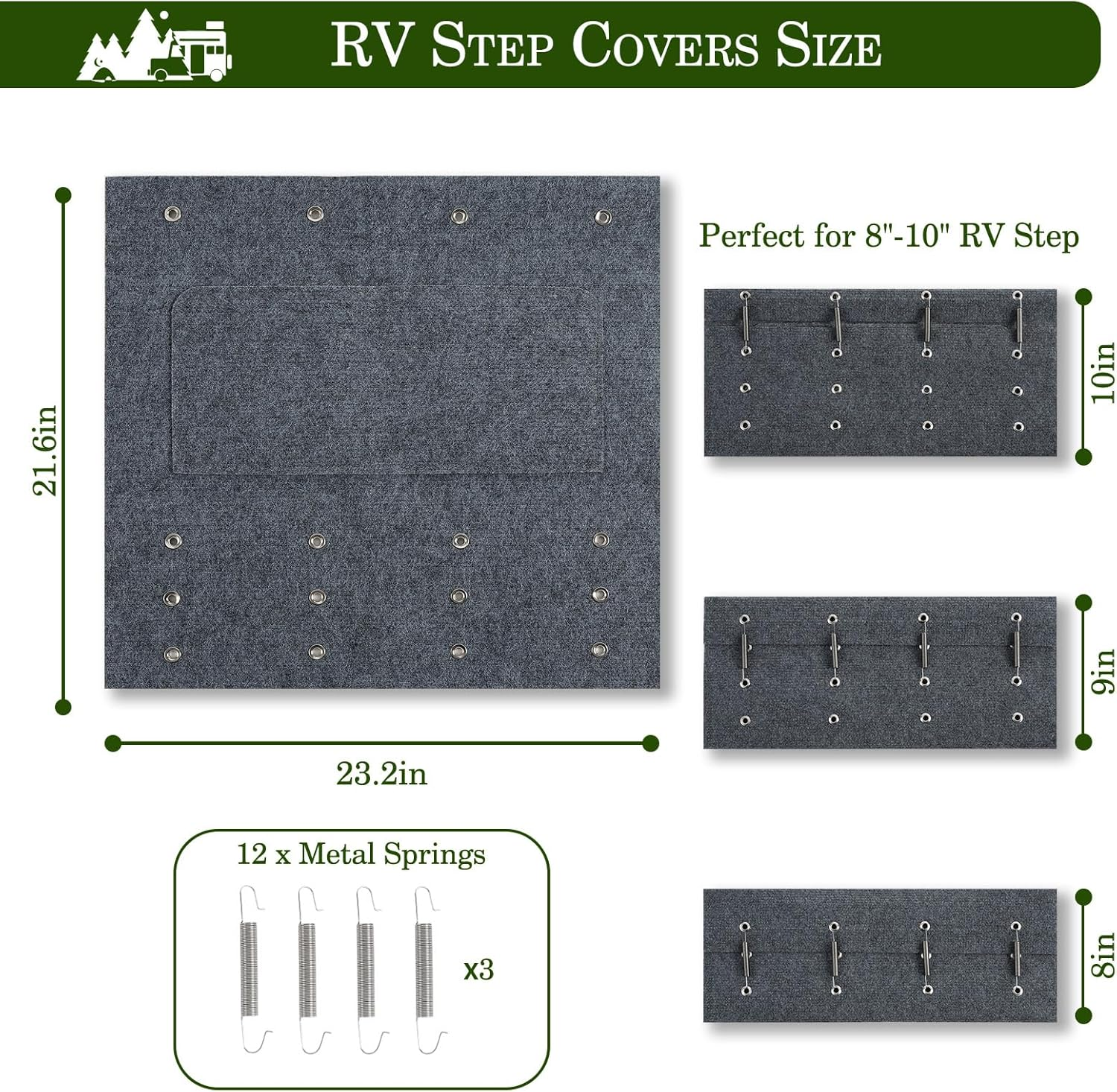 HOMEE RV Step Covers 3 Packs, Camper Step Covers 23 Inch Wide RV Step Rugs, Non-Slip Outdoor RV Stair Cover with Install Hook Fit 8" to 11" RV Stair Treads image number 5