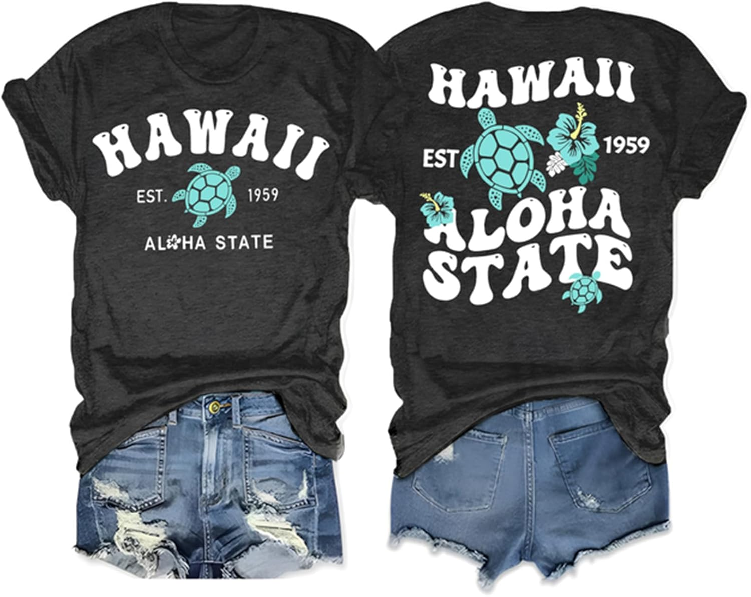 Hawaii 1959 Sea Turtle Leaf Print T Shirt for Summer